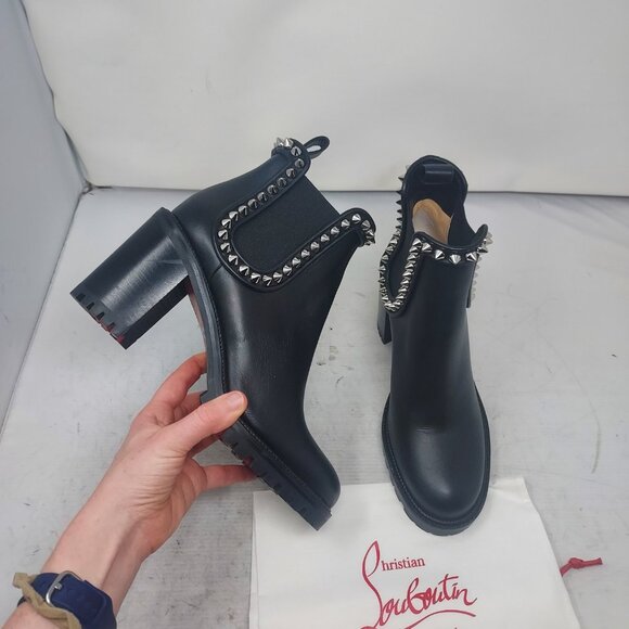 Christian Louboutin Black Spike Stud Capahutta Chelsea Heel Boot - Picture 1 of 10